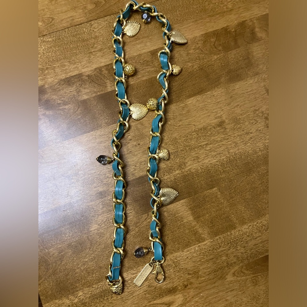 Vintage the Limited Turquoise Gold Heart Charm Waist Belt Made in Italy